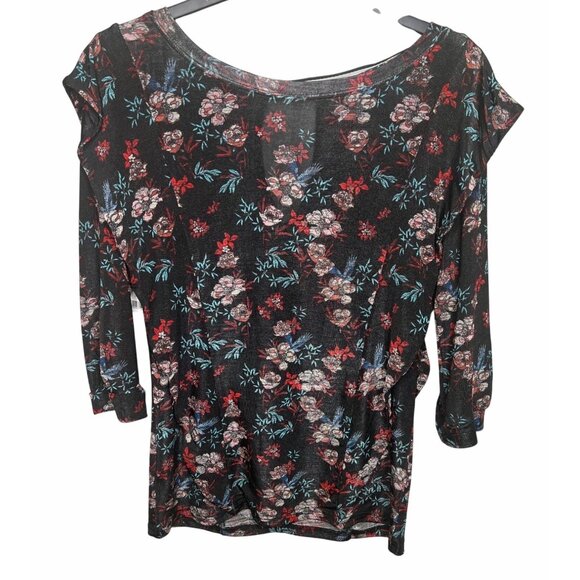 Free People Womens Dock Street Black & Red Boho Floral Ruffle Top Size Large - Picture 6 of 13